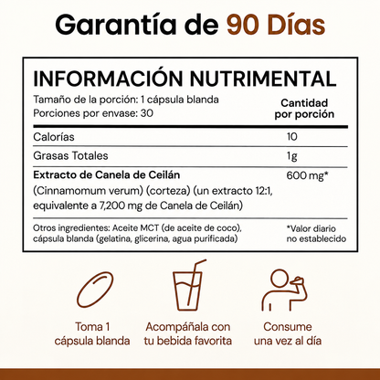 Canela de Ceilán 7,200 mg con Aceite MCT